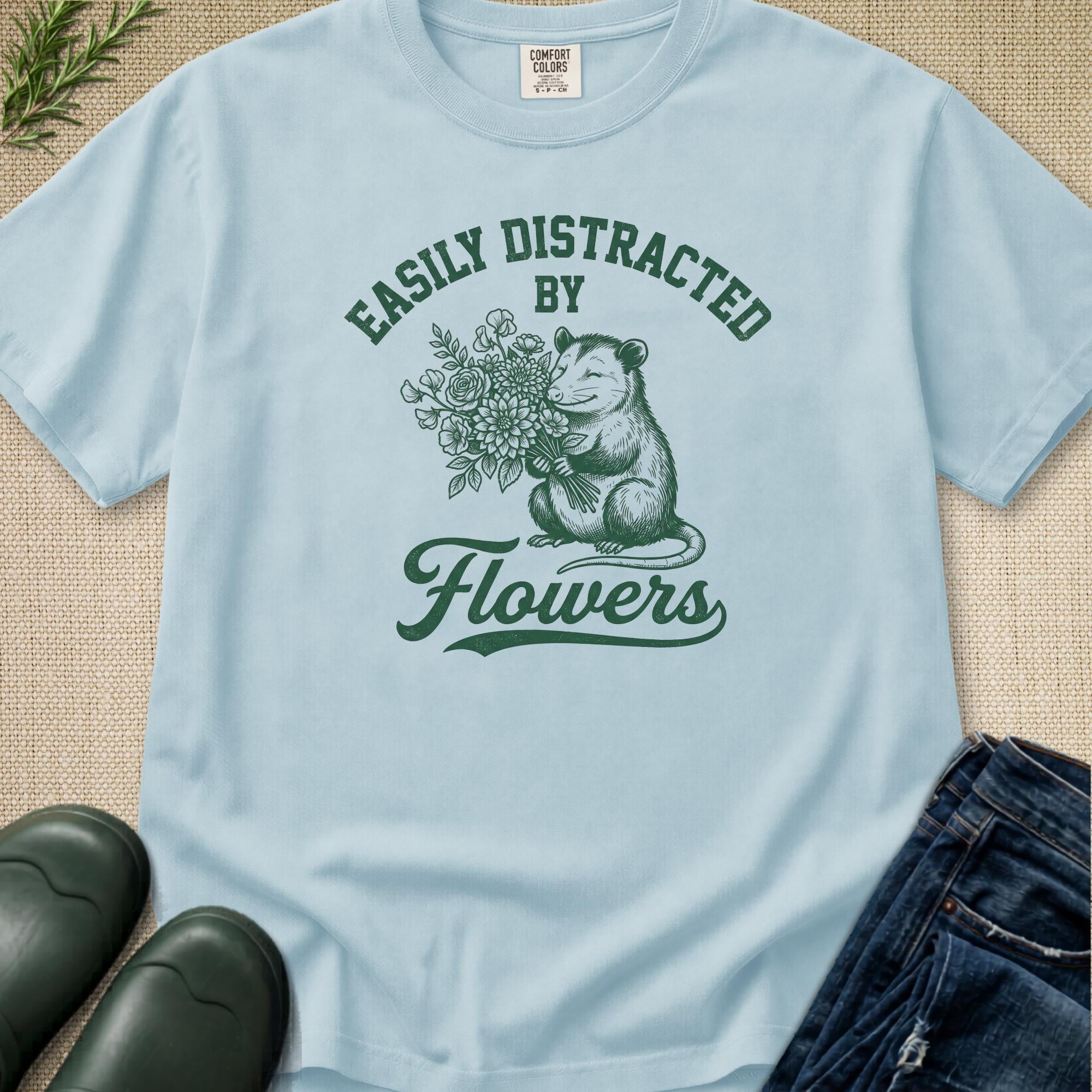 Easily Distracted by Flowers Possum T-Shirt