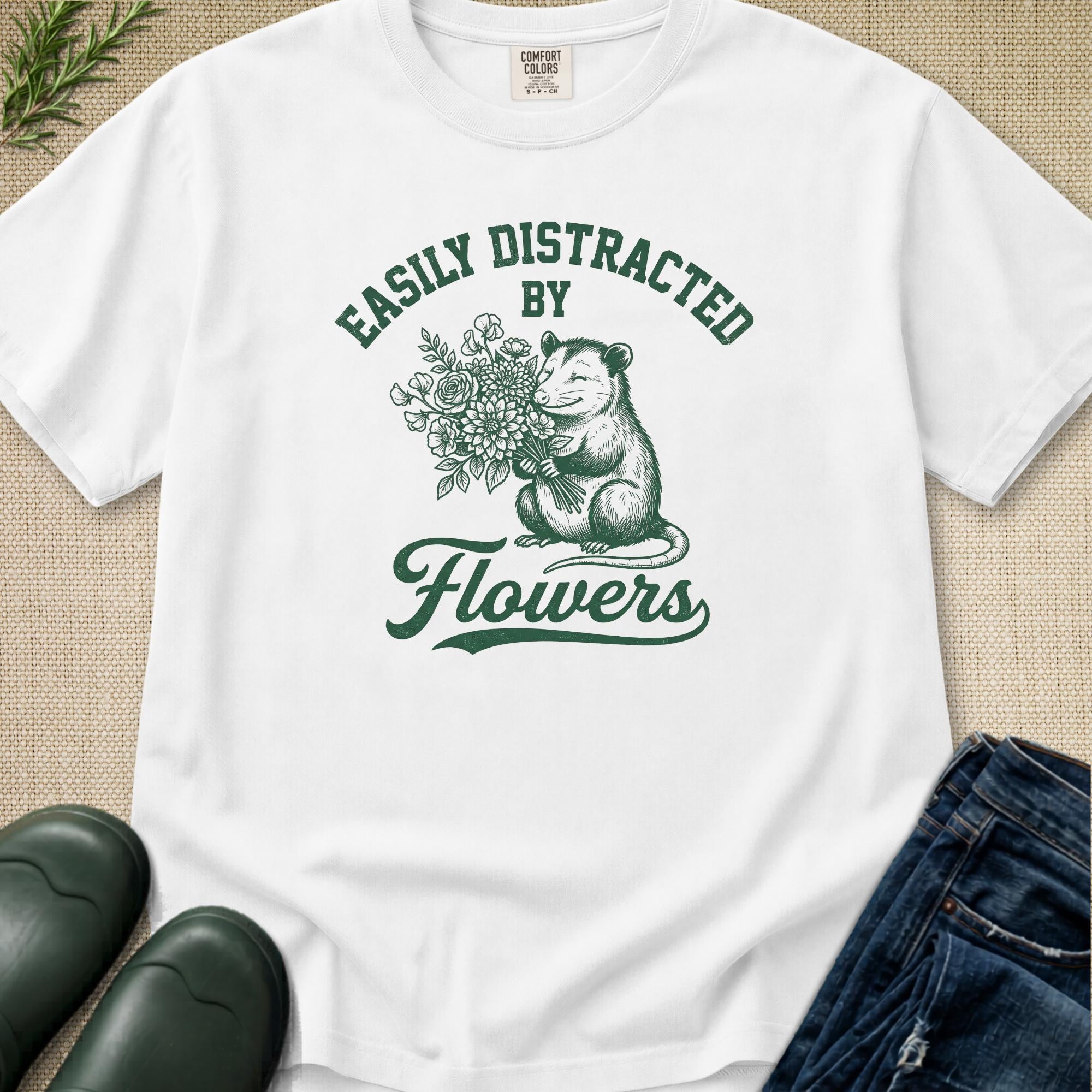 Easily Distracted by Flowers Possum T-Shirt