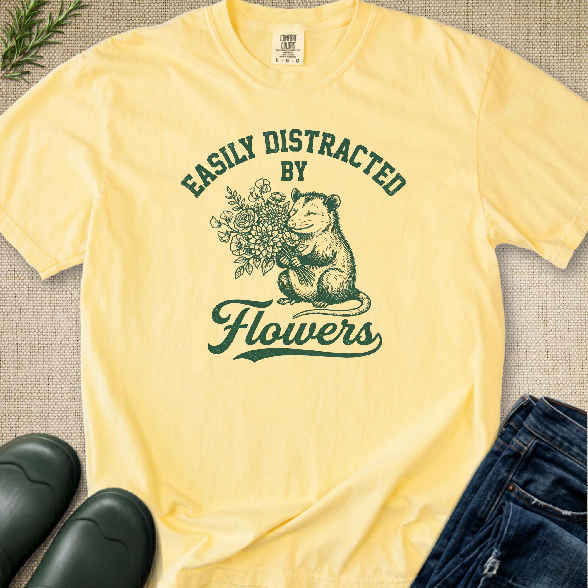 Easily Distracted by Flowers Possum T-Shirt